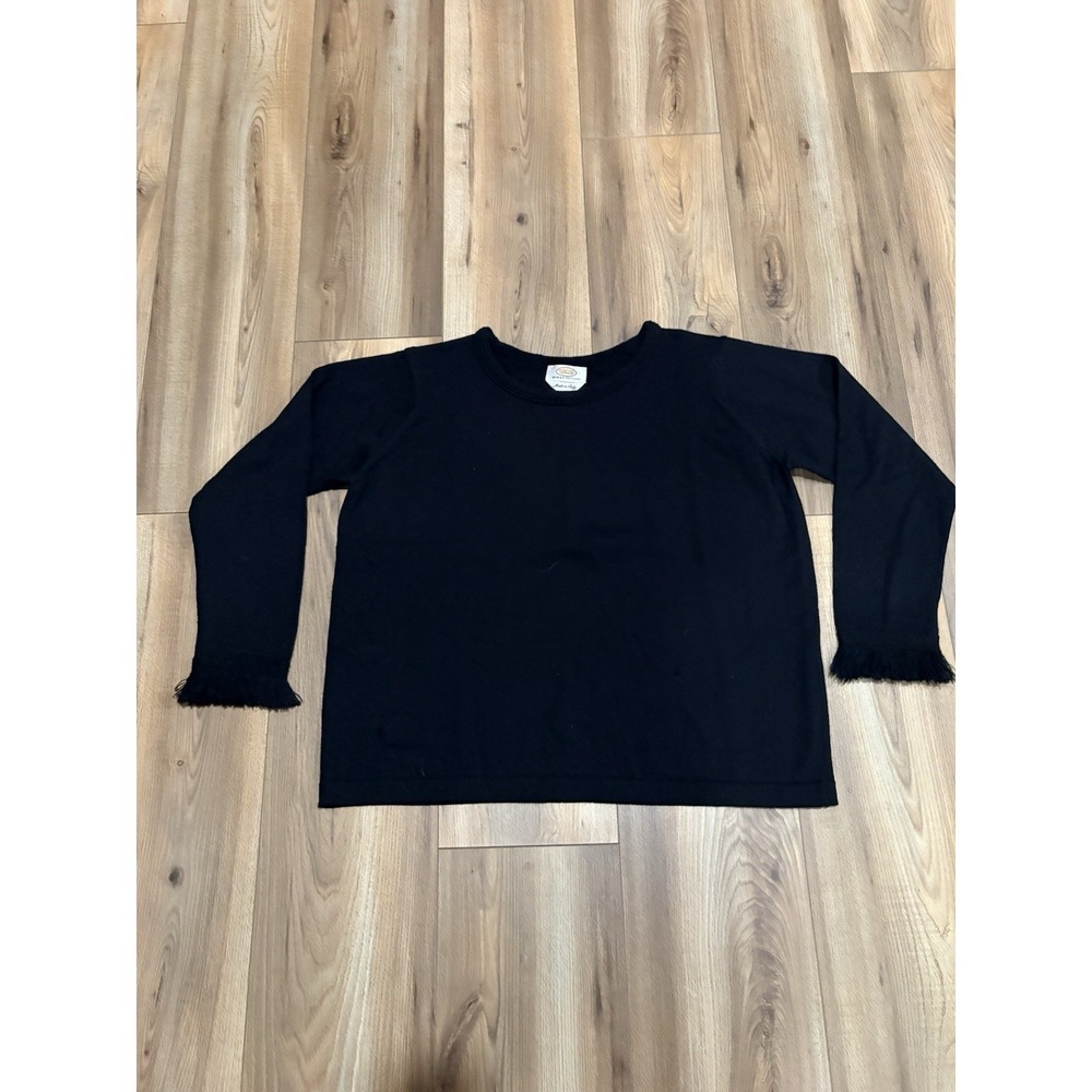 Talbots Petites Women 1X Merino Wool Lightweight Sweater Black Italy Fringe